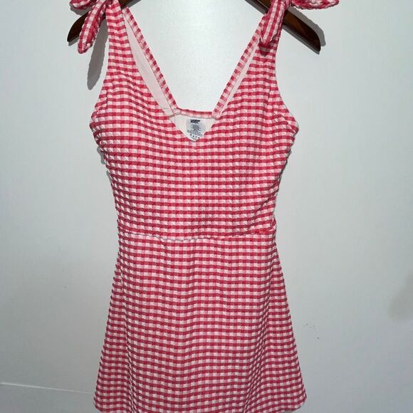 Women's Lands' End V-Neck Gingham One-Piece Swim Dress Size 8 - Picture 2 of 10